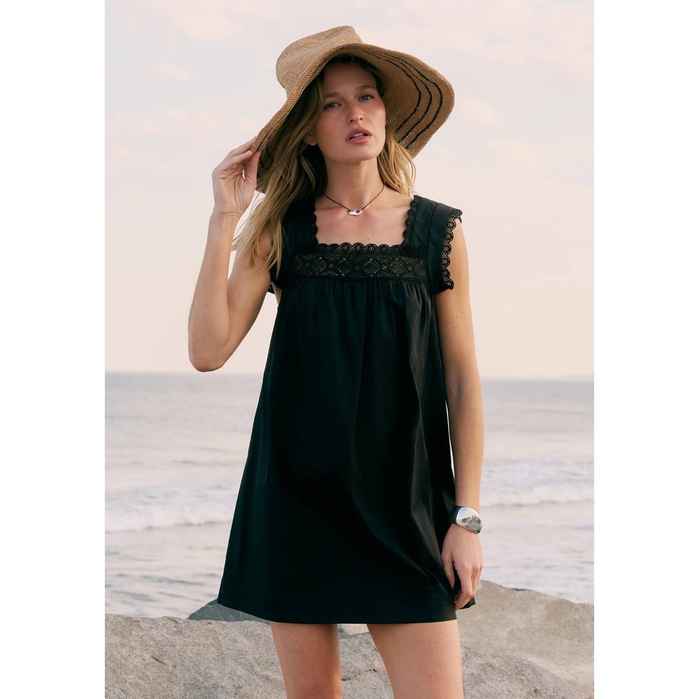 NWT Sorella Tammy Cotton Crochet Lace Mini Dress in Black - Size Small